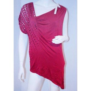 POLECI Asymmetric LAZER CUT Draped TOP Shirt VISCOSE Burgundy XS